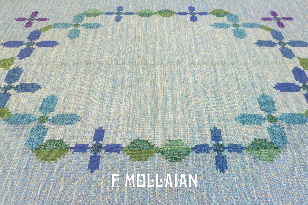 Scandinavian Rollakan Swedish Rug Blue Tone n°:172644